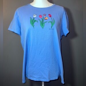 Life Is Good Blue Tulip Graphic Tee Women’s XL Flowers Floral